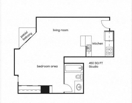 Floor plan for studio, 1 bath, 450 sqft